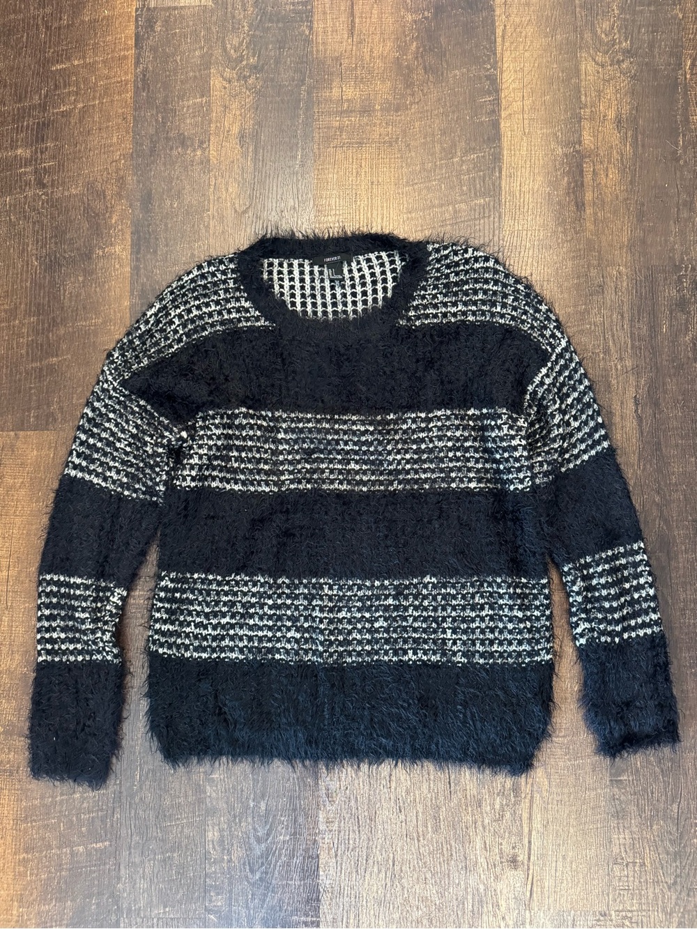 Forever 21 Black and Cream Crew Neck fuzzy mohair Sweater